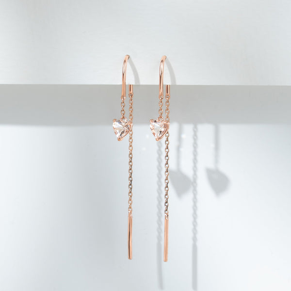 Gemondo Morganite Heart Threader Earrings In 9ct Rose Gold