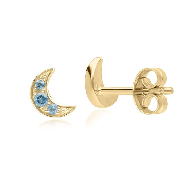 Gemondo Night Sky London Blue Topaz Moon Stud Earrings In 9ct Yellow Gold