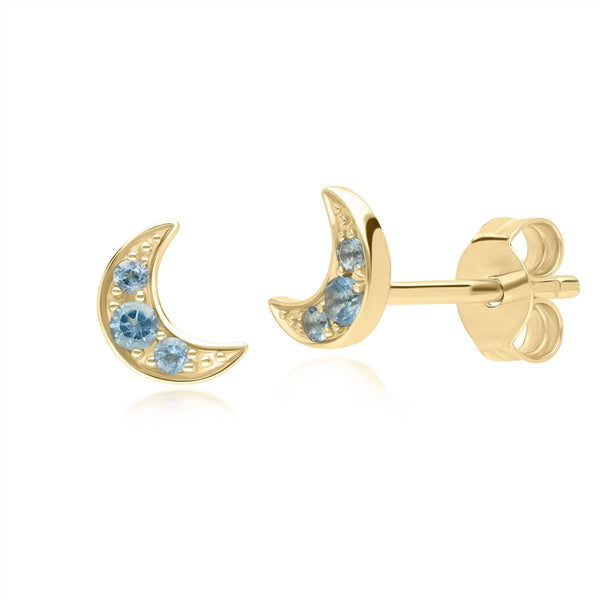gemondo Night Sky London Blue Topaz Moon Stud Earrings in 9ct Yellow Gold