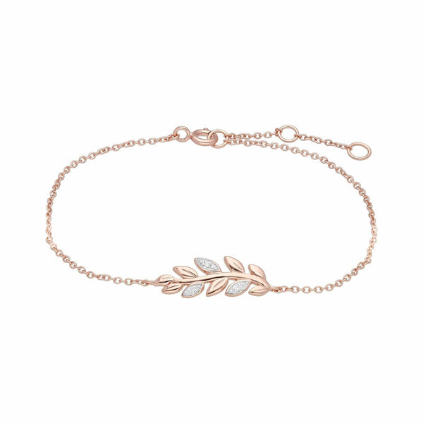 Gemondo O Leaf Diamond Bracelet & Ring Set In 9ct Rose Gold