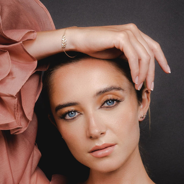 Gemondo O Leaf Diamond Bracelet & Stud Stud Earring Set In 9ct Rose Gold