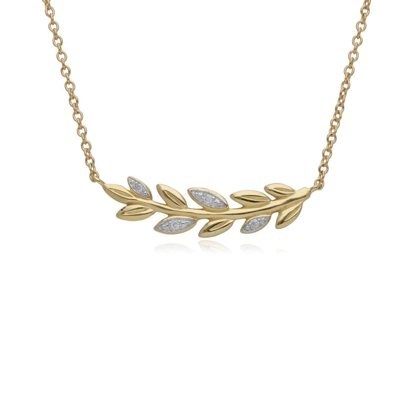 Gemondo O Leaf Diamond Necklace And Stud Earring Set In 9ct Yellow Gold