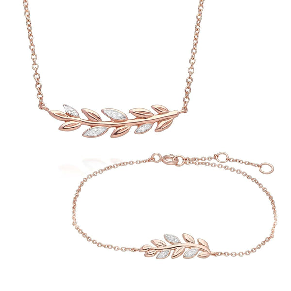 gemondo O Leaf Diamond Necklace & Bracelet Set in 9ct Rose Gold
