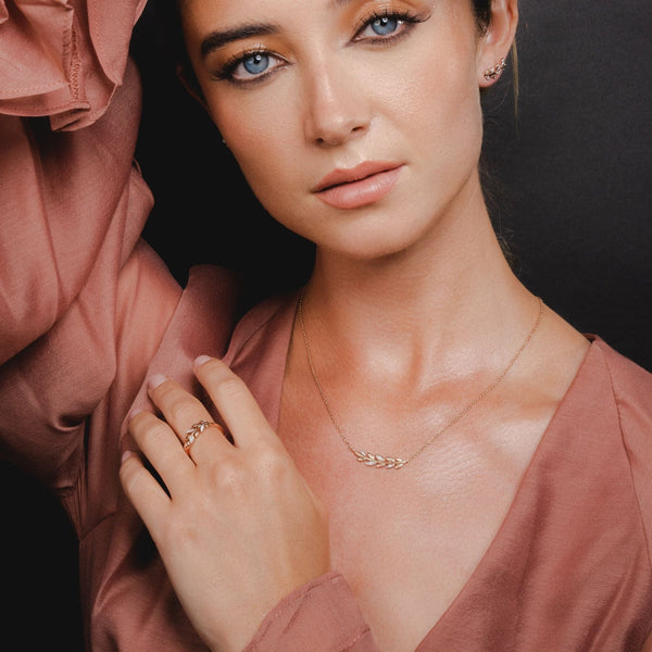 Gemondo O Leaf Diamond Necklace & Ring Set In 9ct Rose Gold