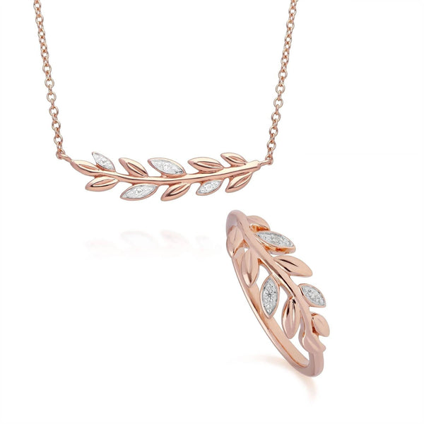 gemondo O Leaf Diamond Necklace & Ring Set in 9ct Rose Gold