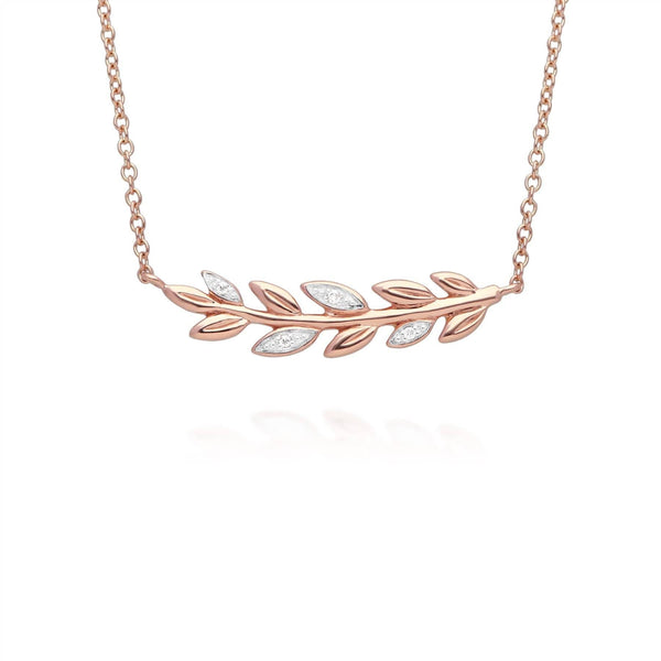 Gemondo O Leaf Diamond Necklace & Stud Stud Earring Set In 9ct Rose Gold