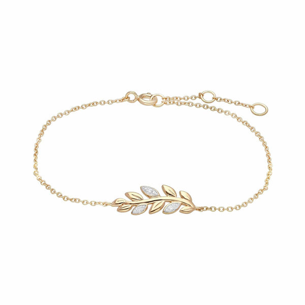 gemondo O Leaf Diamond Pave Chain Bracelet in 9ct Yellow Gold