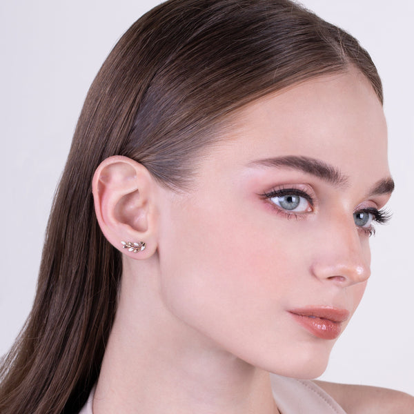 Gemondo O Leaf Diamond Pave Stud Earrings In 9ct White Gold