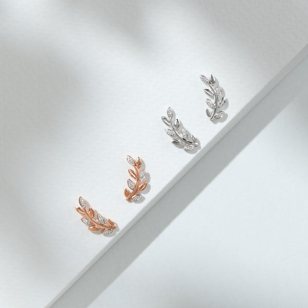 Gemondo O Leaf Diamond Pave Stud Earrings In 9ct White Gold