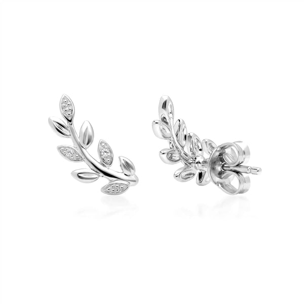 Gemondo O Leaf Diamond Pave Stud Earrings In 9ct White Gold