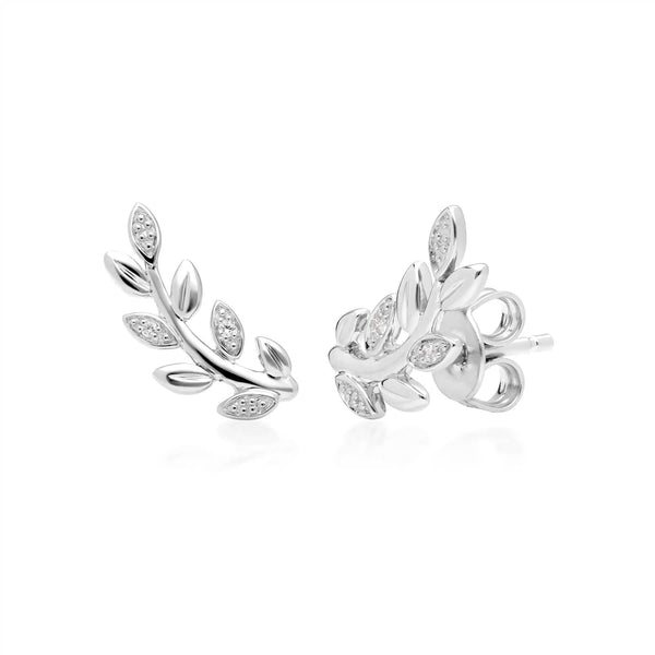 Gemondo O Leaf Diamond Stud Earring & Ring Set In 9ct White Gold
