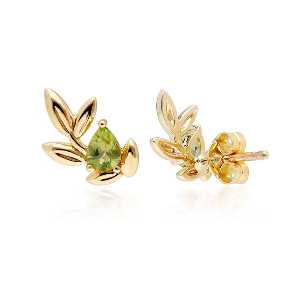 Gemondo O Leaf Peridot Stud Earrings In 9ct Yellow Gold