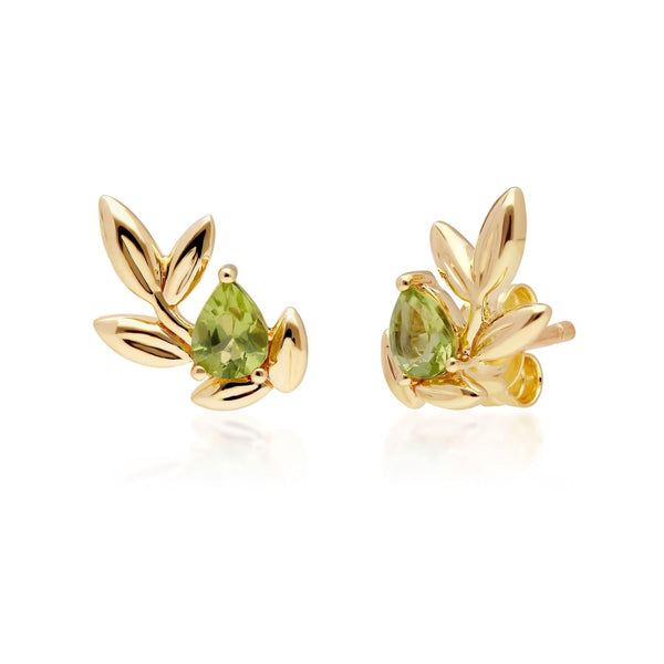 gemondo O Leaf Peridot Stud Earrings in 9ct Yellow Gold