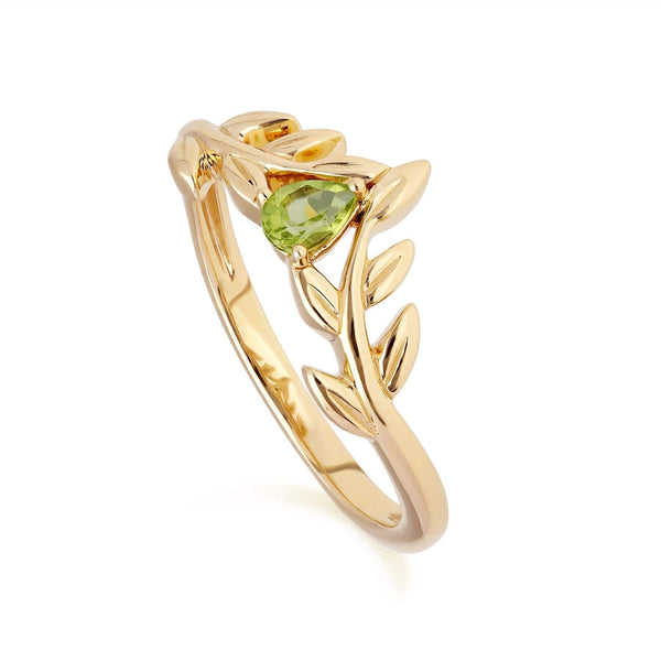 gemondo O Leaf Peridot Wishbone Ring in 9ct Yellow Gold