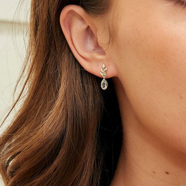 Gemondo O Leaf Sky Blue Topaz & Tsavorite Drop Earrings In 9ct Yellow Gold