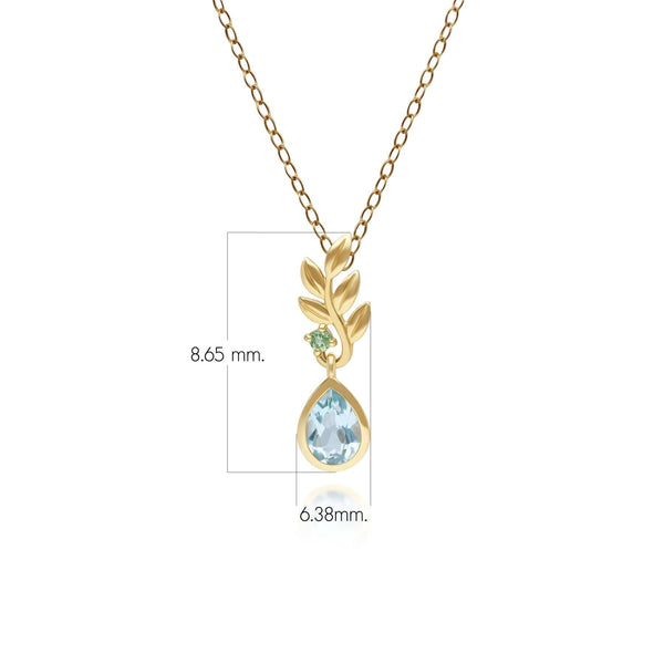 Gemondo O Leaf Sky Blue Topaz & Tsavorite Pendant In 9ct Yellow Gold