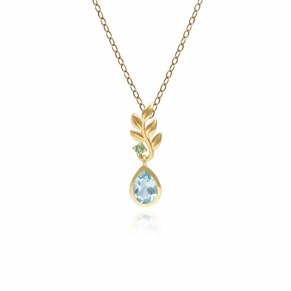 gemondo O Leaf Sky Blue topaz & Tsavorite Pendant In 9ct Yellow Gold