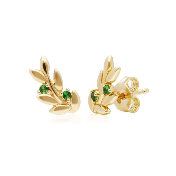 Gemondo O Leaf Tsavorite Stud Earring & Ring Set In Gold Plated 925 Sterling Silver
