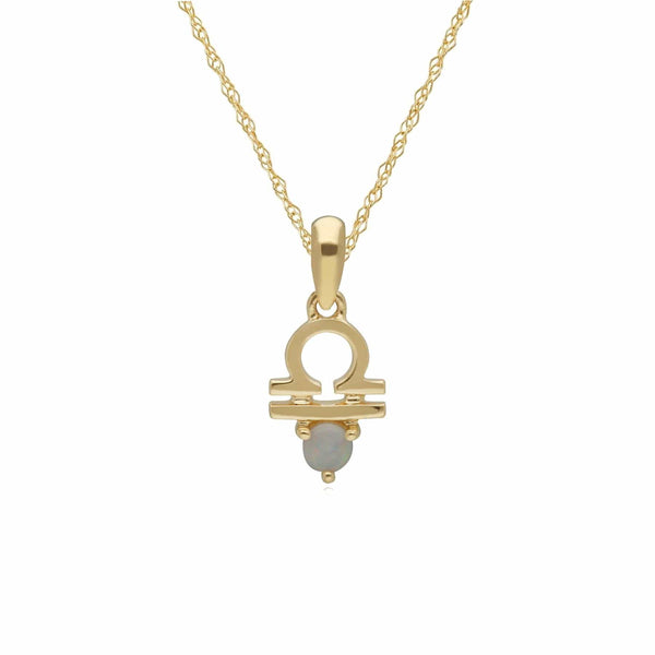 gemondo Opal Libra Zodiac Charm Necklace in 9ct Yellow Gold