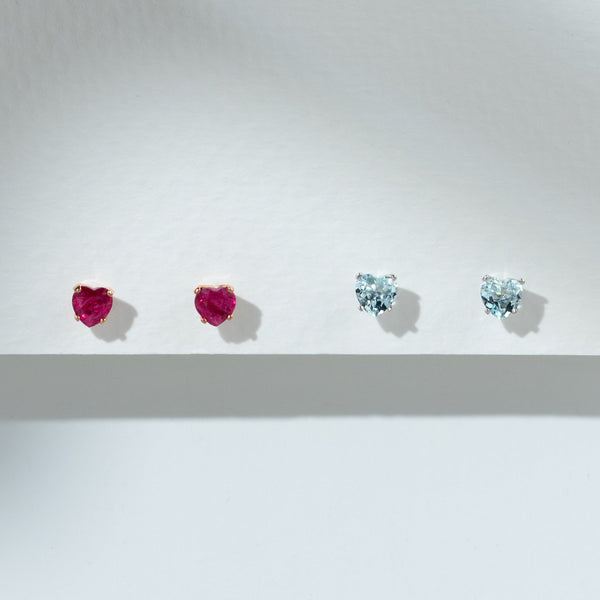 Gemondo Petite Heart Ruby Stud Earrings In 9ct Rose Gold
