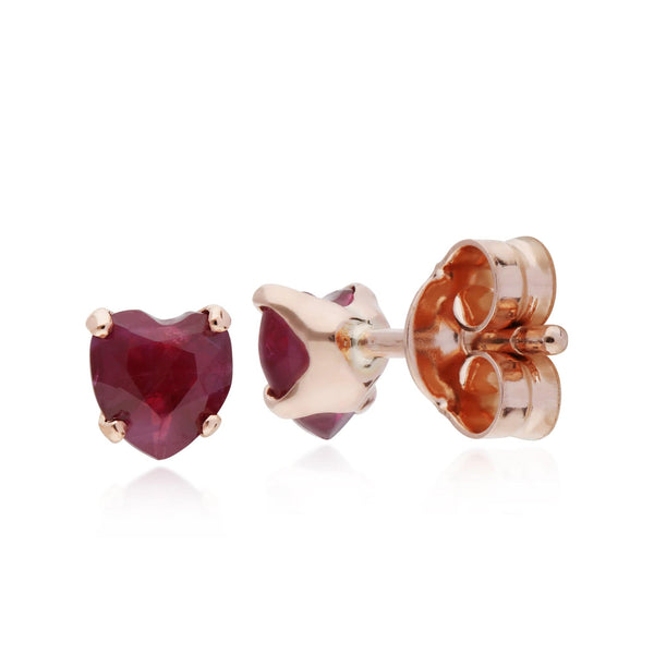 Gemondo Petite Heart Ruby Stud Earrings In 9ct Rose Gold