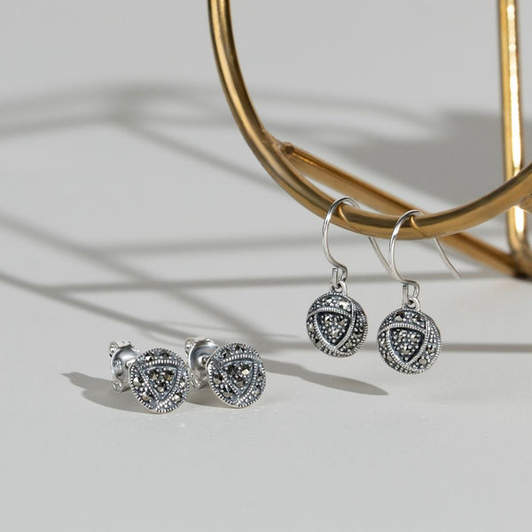 Gemondo Rennie Mackintosh Round Marcasite Rose Drop Earrings In 925 Sterling Silver