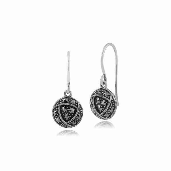 gemondo Rennie Mackintosh Round Marcasite Rose Drop Earrings in 925 Sterling Silver