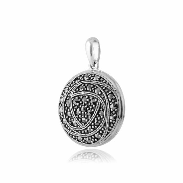 Gemondo Rennie Mackintosh Round Marcasite Rose Locket Pendant In 925 Sterling Silver