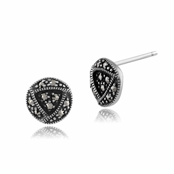 gemondo Rennie Mackintosh Round Marcasite Stud Earrings in 925 Sterling Silver