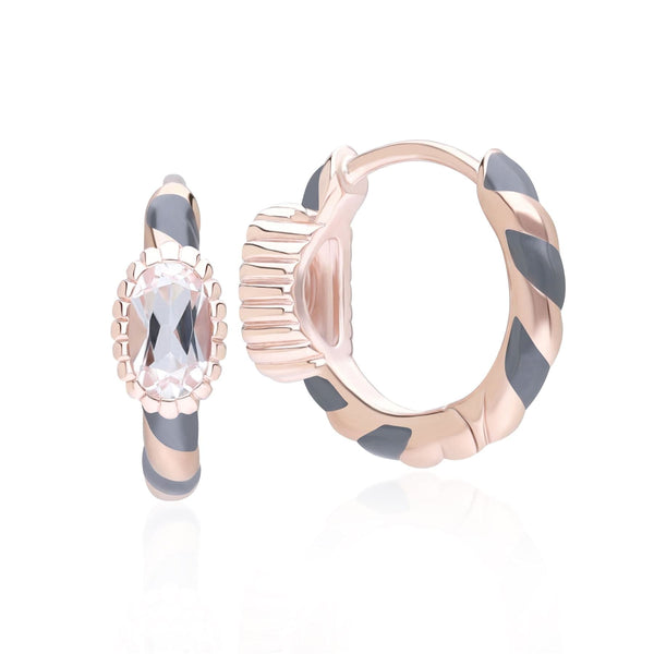Gemondo Siberian Waltz Black Enamel & Oval Topaz Hoop Earrings In Rose Gold Plated Sterling Silver