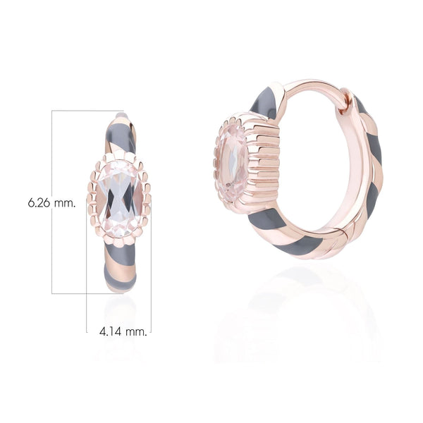 Gemondo Siberian Waltz Black Enamel & Oval Topaz Hoop Earrings In Rose Gold Plated Sterling Silver