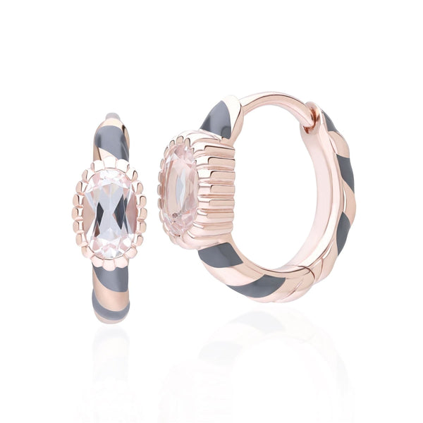 gemondo Siberian Waltz Black Enamel & Oval Topaz Hoop Earrings in Rose Gold Plated Sterling Silver