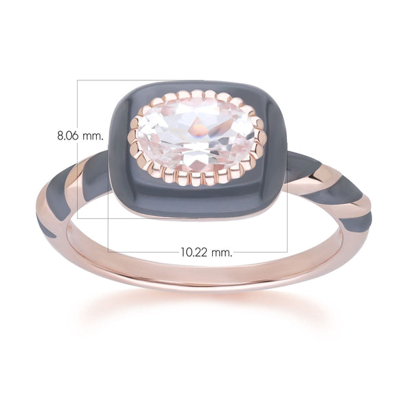 Gemondo Siberian Waltz Black Enamel & Oval Topaz Ring In Rose Gold Plated Sterling Silver