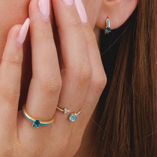 Gemondo Siberian Waltz Blue Enamel & London Blue Topaz Hoop Earrings In Gold Vermeil