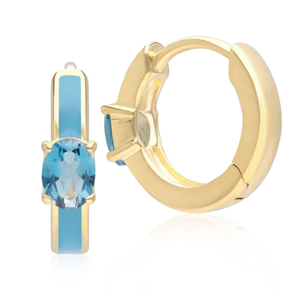 Gemondo Siberian Waltz Blue Enamel & London Blue Topaz Hoop Earrings In Gold Vermeil