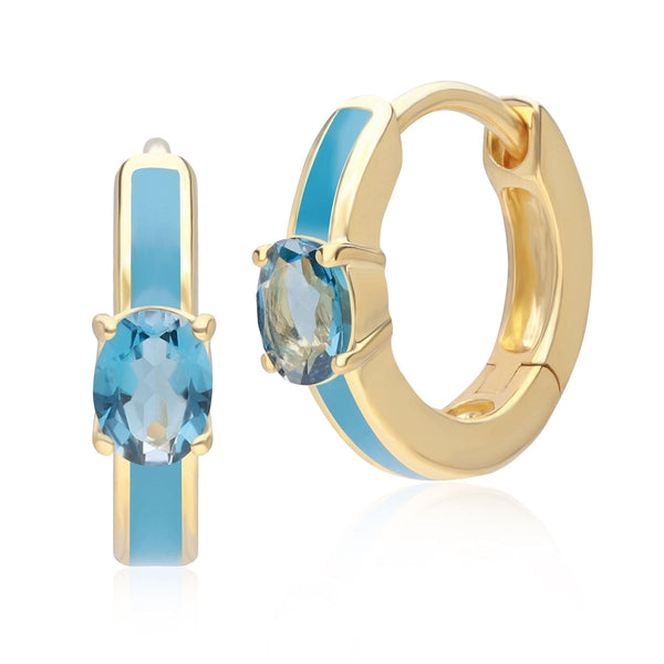 gemondo Siberian Waltz Blue Enamel & London Blue Topaz Hoop Earrings in Gold vermeil