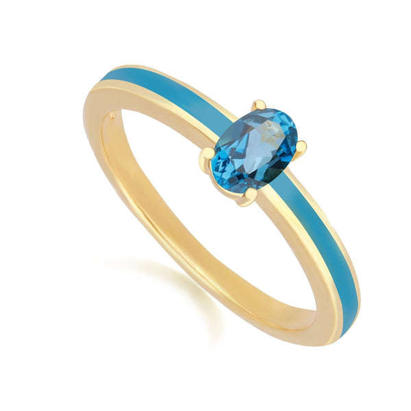 Gemondo Siberian Waltz Blue Enamel & London Blue Topaz Ring In Gold Plated Silver