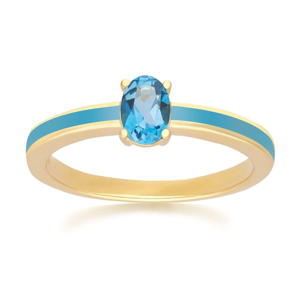 gemondo Siberian Waltz Blue Enamel & London Blue Topaz Ring in Gold Plated Silver