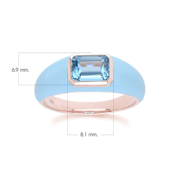 Gemondo Siberian Waltz Blue Enamel & Octagon Sky Blue Topaz Ring In Rose Gold Vermeil