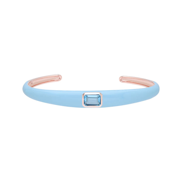 gemondo Siberian Waltz Blue Enamel & Octagon Sky Blue Topaz Bangle In Rose Gold Vermeil