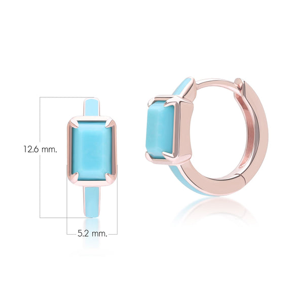 Gemondo Siberian Waltz Blue Enamel & Octagon Turquoise Hoop Earrings In Rose Gold Vermeil