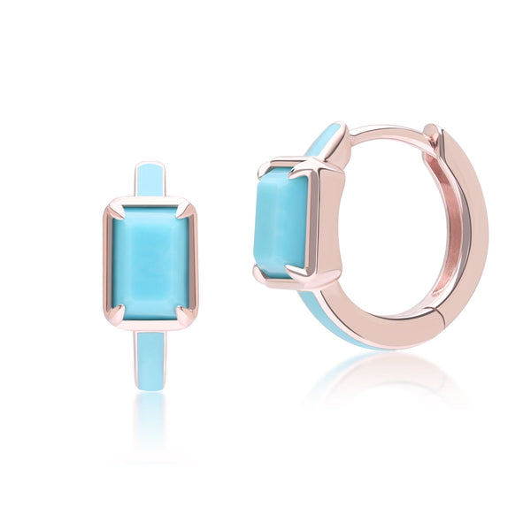 gemondo Siberian Waltz Blue Enamel & Octagon Turquoise Hoop Earrings In Rose Gold Vermeil