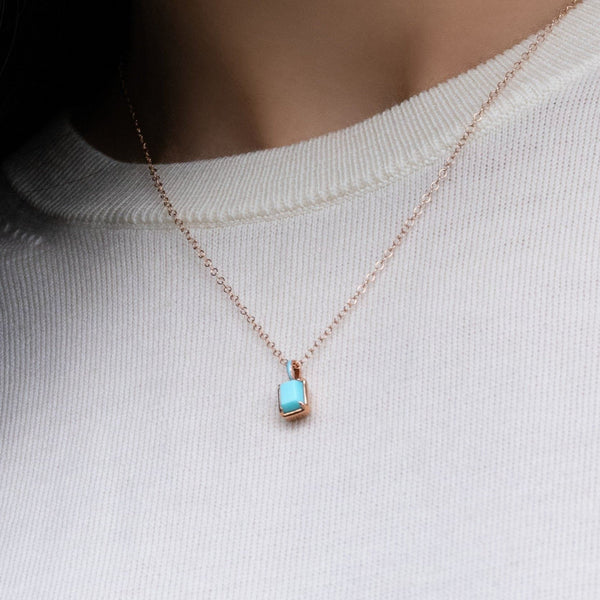 Gemondo Siberian Waltz Blue Enamel & Octagon Turquoise Pendant Necklace In Rose Gold Vermeil
