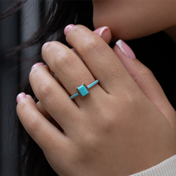 Gemondo Siberian Waltz Blue Enamel & Octagon Turquoise Ring In Rose Gold Vermeil