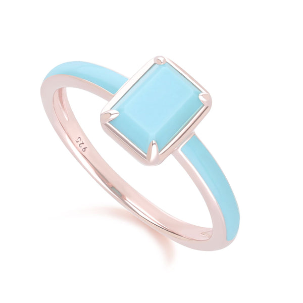 Gemondo Siberian Waltz Blue Enamel & Octagon Turquoise Ring In Rose Gold Vermeil