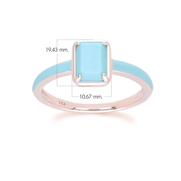 Gemondo Siberian Waltz Blue Enamel & Octagon Turquoise Ring In Rose Gold Vermeil