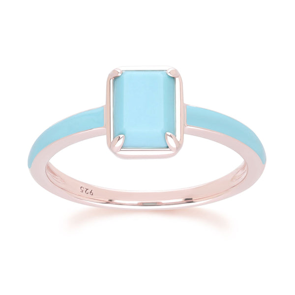 gemondo Siberian Waltz Blue Enamel & Octagon Turquoise Ring In Rose Gold Vermeil