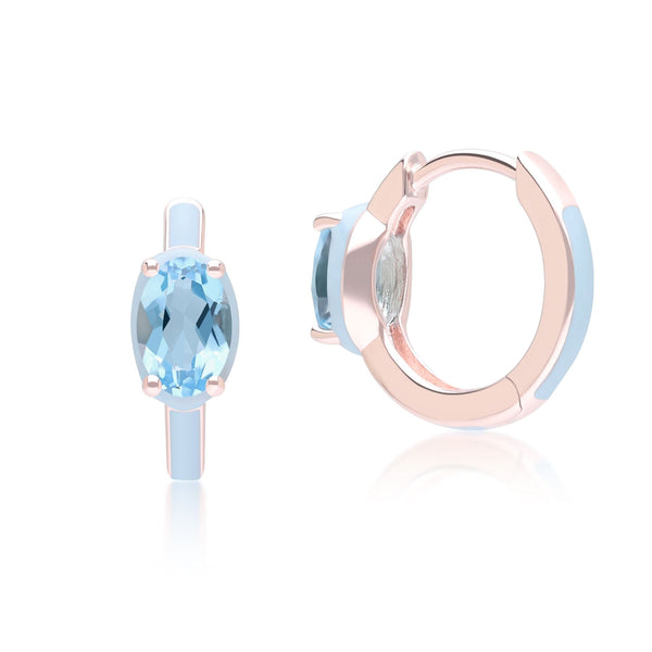 Gemondo Siberian Waltz Blue Enamel & Oval Sky Blue Topaz Hoop Earrings In Rose Gold Vermeil