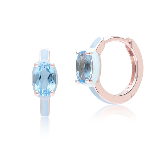 gemondo Siberian Waltz Blue Enamel & Oval Sky Blue Topaz Hoop Earrings In Rose Gold Vermeil
