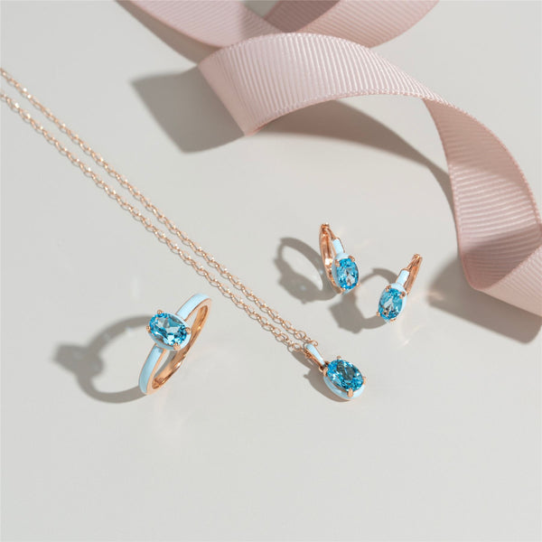 Gemondo Siberian Waltz Blue Enamel & Oval Sky Blue Topaz Pendant Necklace In Rose Gold Vermeil